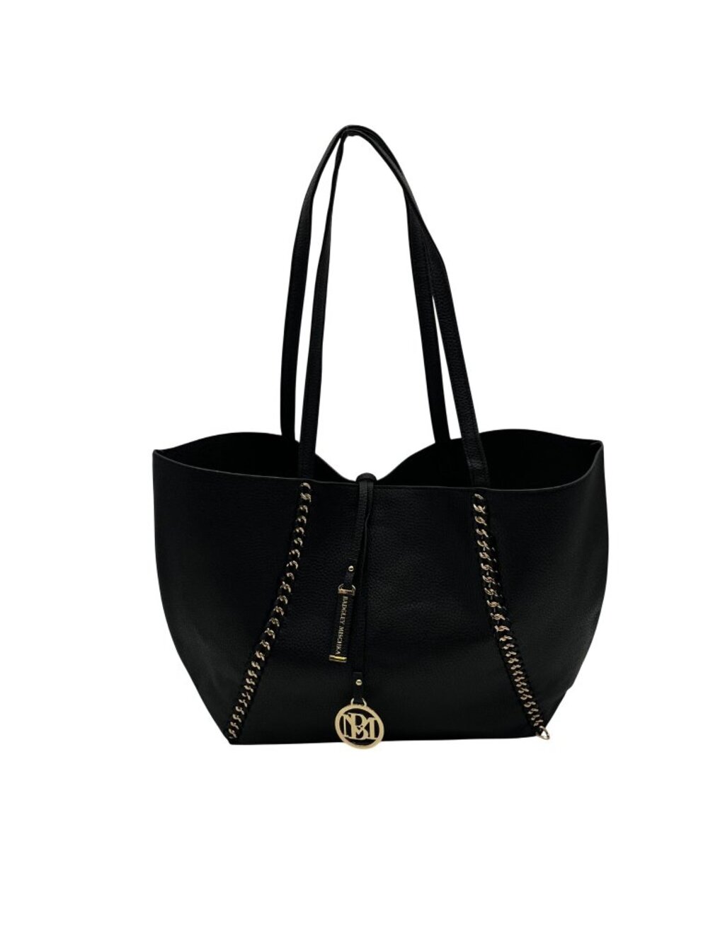 Badgley Mischka Black Pebbled Faux Leather Tote Bag